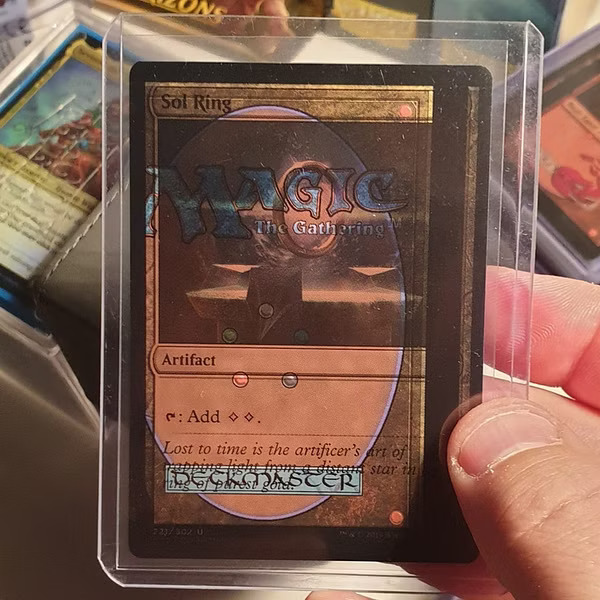 A misprint copy of Sol Ring from the double-printed Mystic Intellect Commander deck. Photo credit: Emiel van Daele