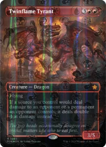 Digital render of Twinflame Tyrant with Mana Foil Treatment.