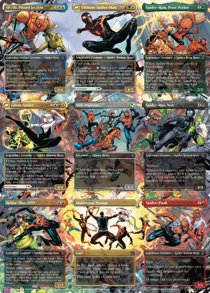 Combined Borderless Scene cards from Marvel's Spider-Man.
